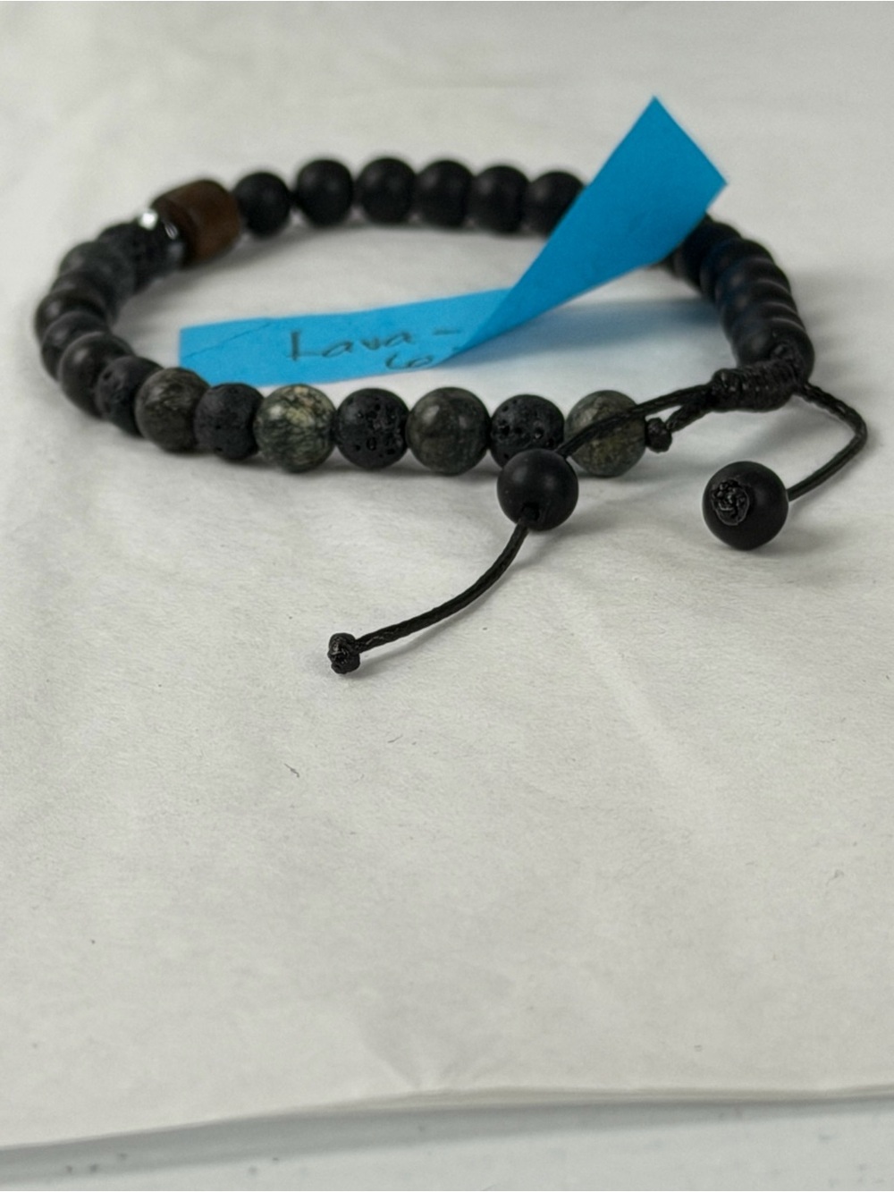 Black Lava Agate  Stone Adjustable Bracelet with Matte and Textured Stones